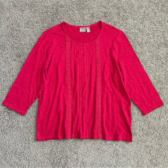 Chico’s Shirt Womens Size 2 Magenta Pleated Lace Top - Picture 1 of 13